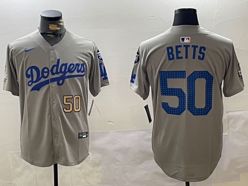 Men Los Angeles Dodgers #50 Betts Grey Game 2024 Nike MLB Jersey style 112010->los angeles dodgers->MLB Jersey